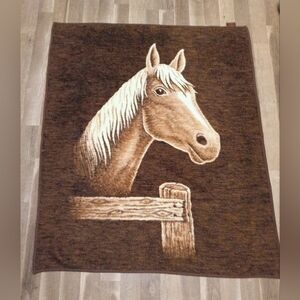 Vintage Biderlack Horse Blanket 61x51 Acryl Velours Western Farmhouse
